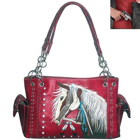 Concealed Carry Horse Embroidery Western Shoulder Bag