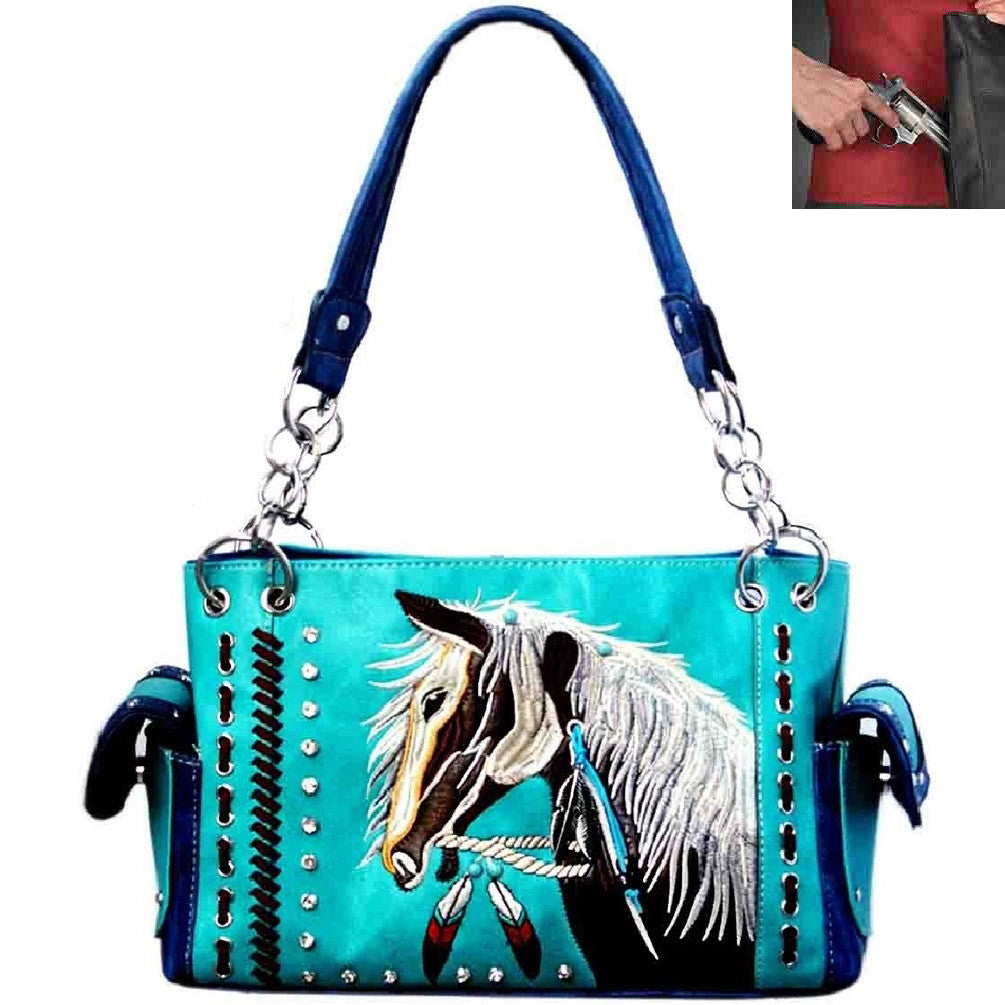 Concealed Carry Horse Embroidery Western Shoulder Bag