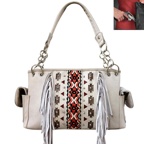 Concealed Carry Western Fringe Concho Tooling Shoulder Bag