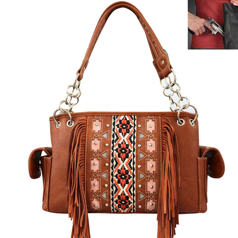 Concealed Carry Western Fringe Concho Tooling Shoulder Bag