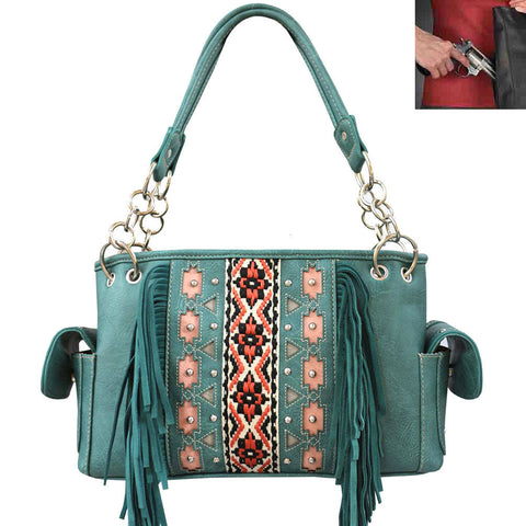 Concealed Carry Western Fringe Concho Tooling Shoulder Bag