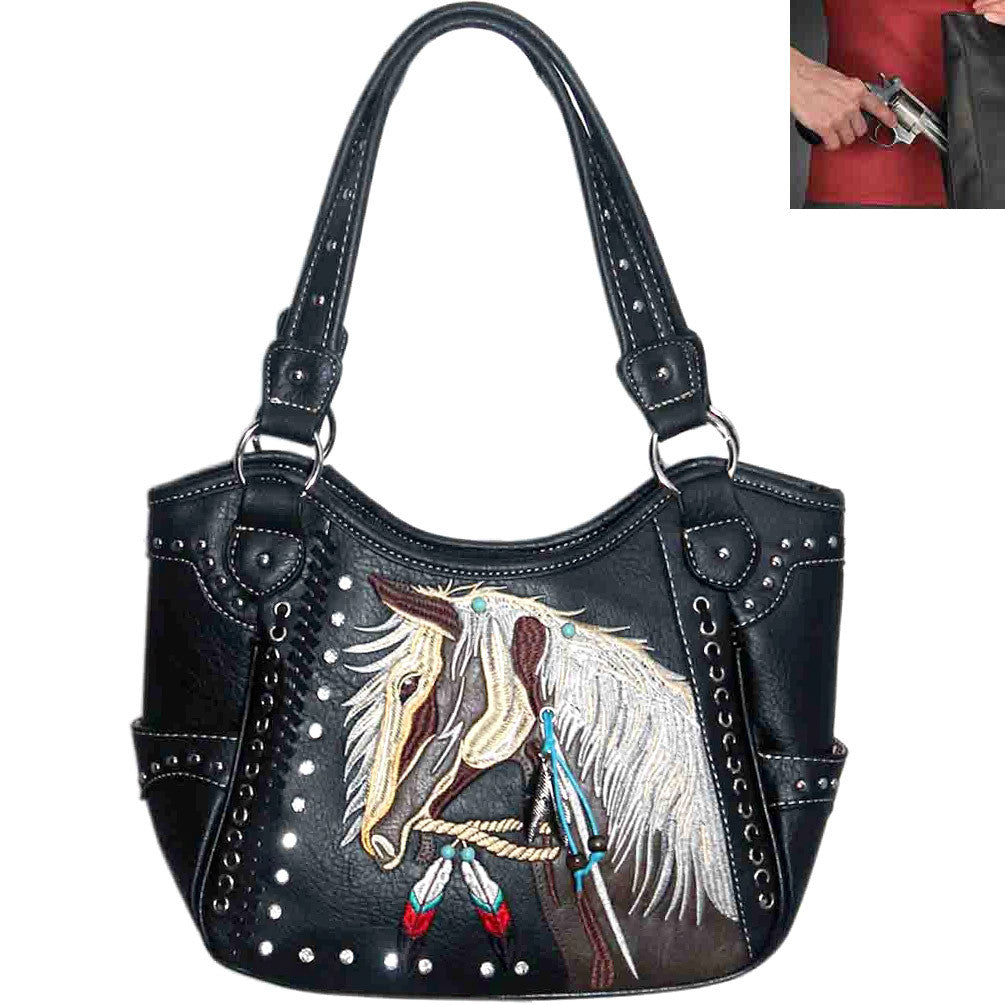 Concealed Carry Western Horse Embroidery Tote Shoulder Bag