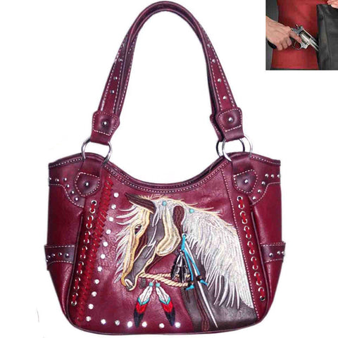 Concealed Carry Western Horse Embroidery Tote Shoulder Bag