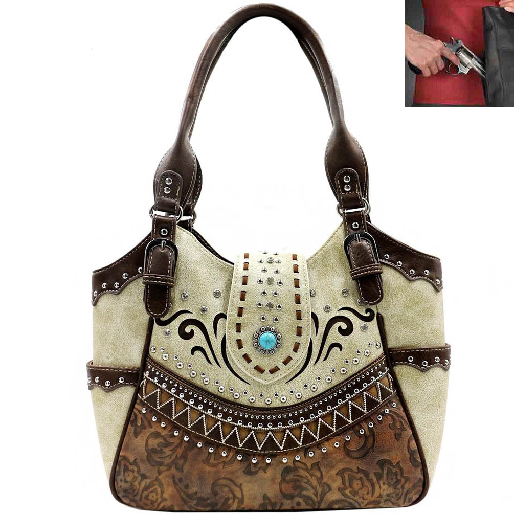 Concealed Carry Western Concho Tooling Shoulder Bag