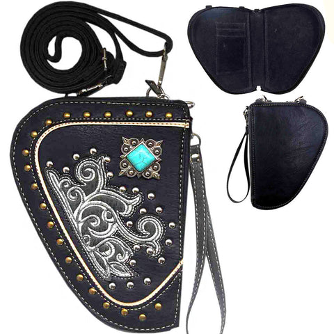 Floral Concho Crossbody Gun Holster Shaped Conceal Carry Pouch