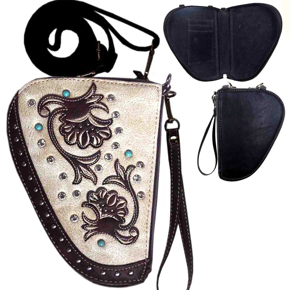 Floral Rhinestone Studded Crossbody Gun Holster Shaped Conceal Carry Pouch