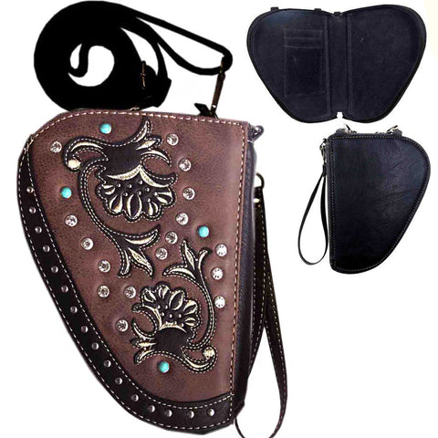 Floral Rhinestone Studded Crossbody Gun Holster Shaped Conceal Carry Pouch