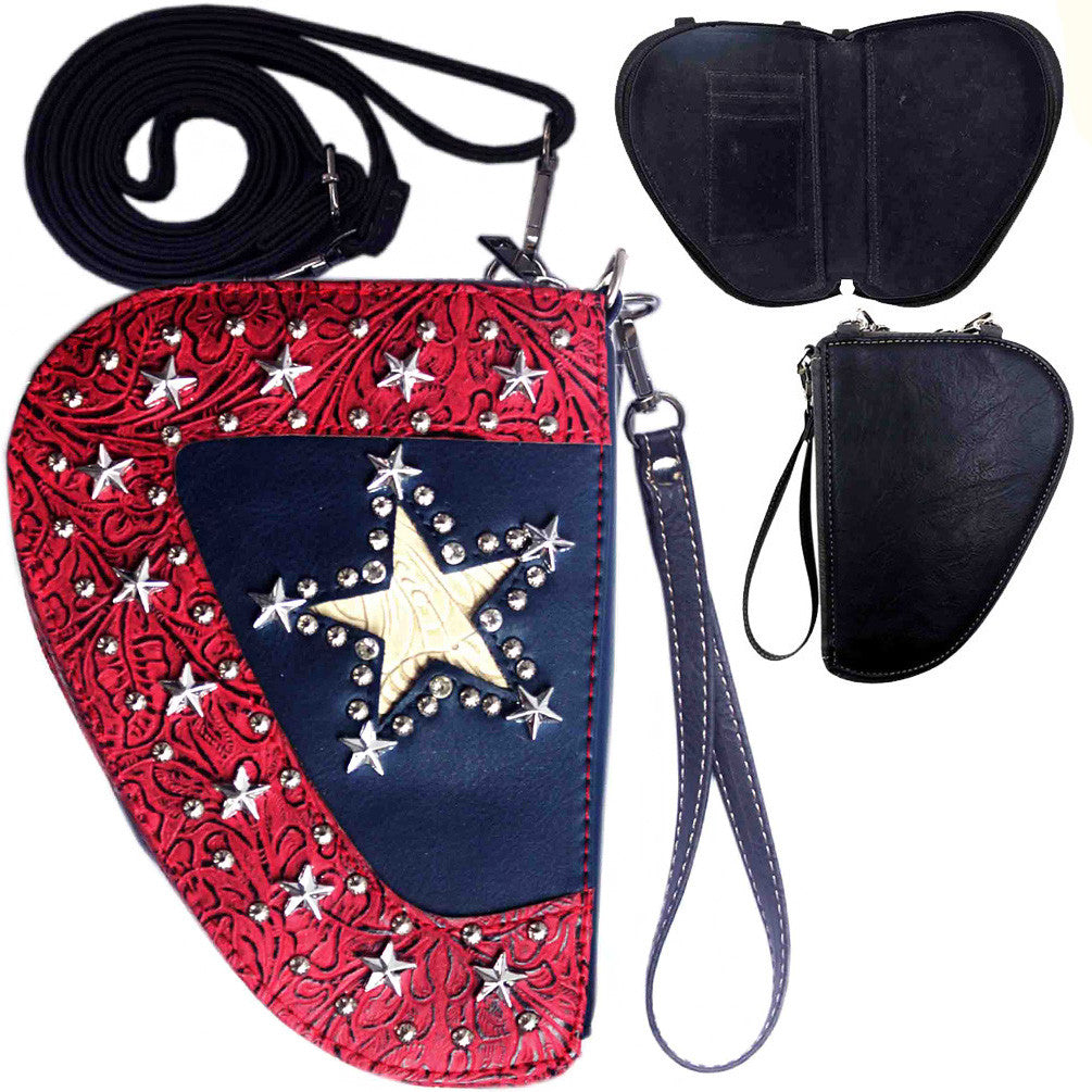 Texas Lone Star Studded Crossbody Gun Holster Shaped Conceal Carry Pouch